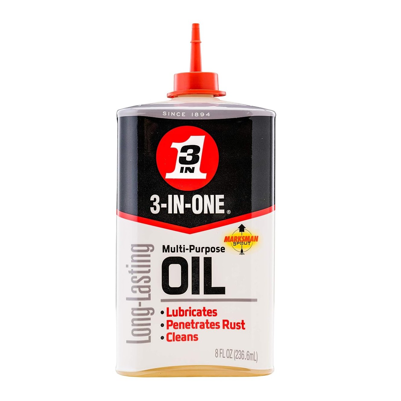3-IN-ONE Multi-Purpose Oil bottle, 8 fl oz, designed for lubrication, rust penetration, and cleaning.