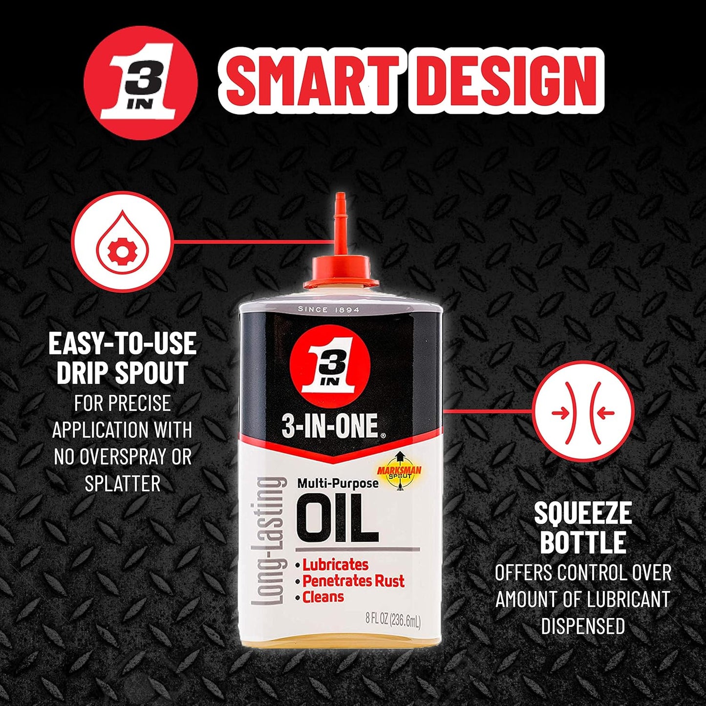 3-in-One Multi-Purpose Oil bottle with easy-drip spout for precise application and control, ideal for lubrication and rust penetration.