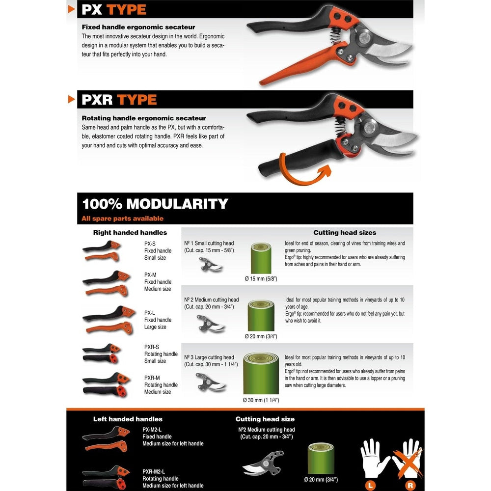 Bahco Rotating Handle Professional Medium Grip Bypass Pruner PXR-M1