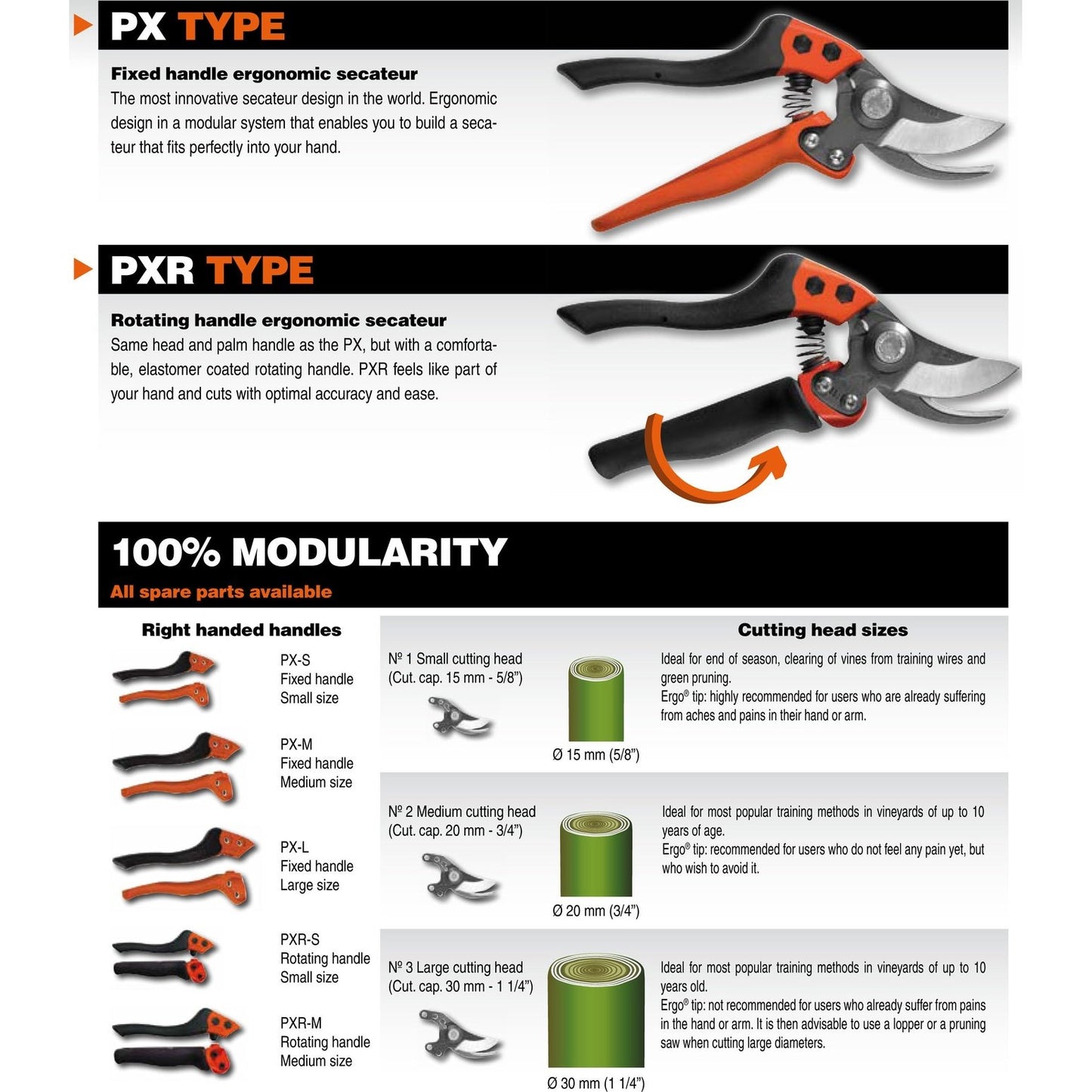 Bahco Rotating Handle Professional Medium Grip Bypass Pruner PXR-M3