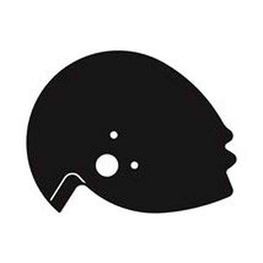 Black silhouette of a head with two circular features, representing a stylized design element or icon.