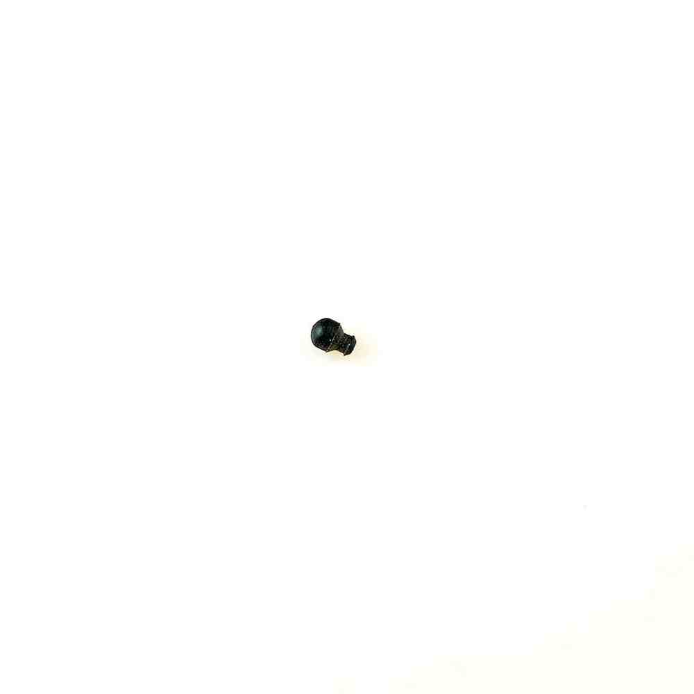 Small black screw isolated on a white background, possibly for mechanical or electronic repairs.