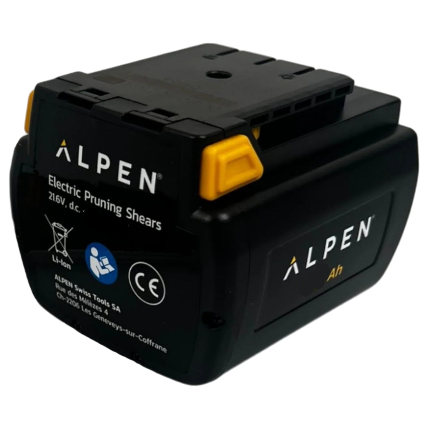 Alpen battery pack for electric pruning shears on a white background