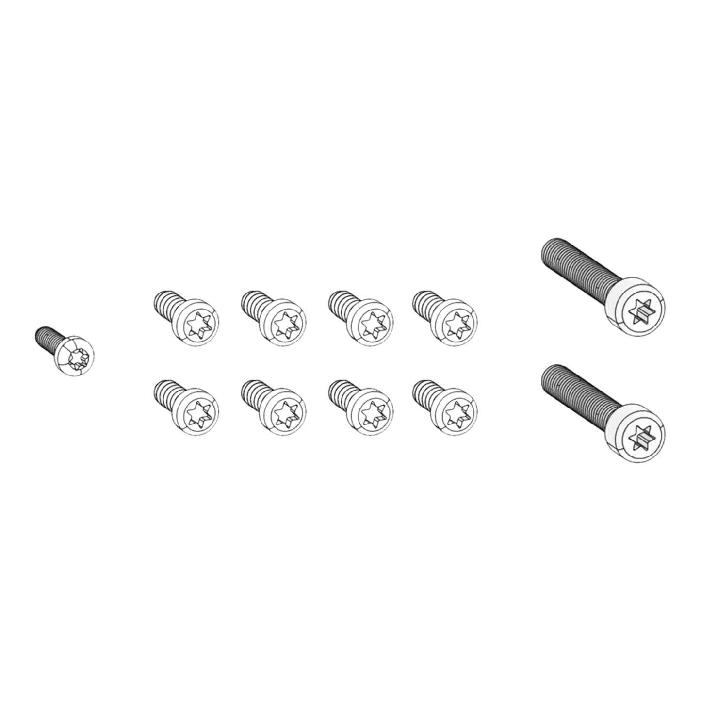 Felco Replacement shell screws 834/18 set including various sizes for pruning shear maintenance.