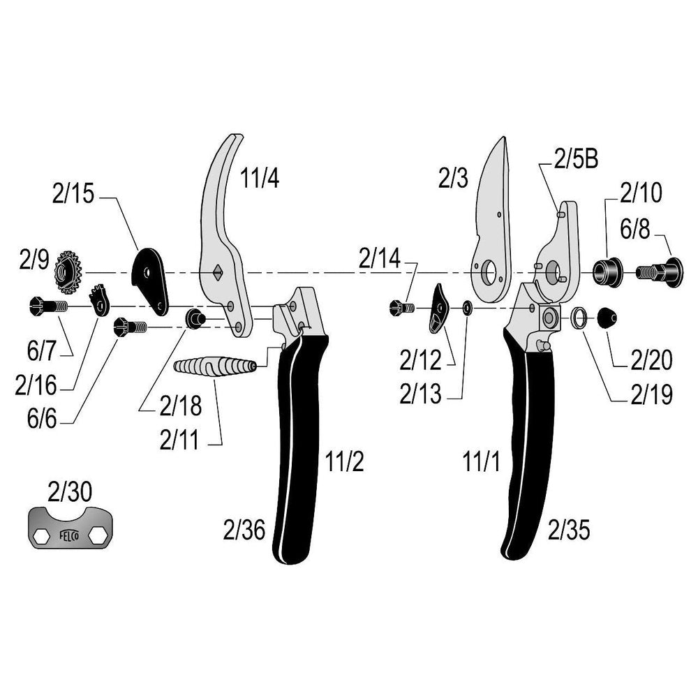 Felco 11 Pruner Classic New Generation exploded view diagram with parts labeled.