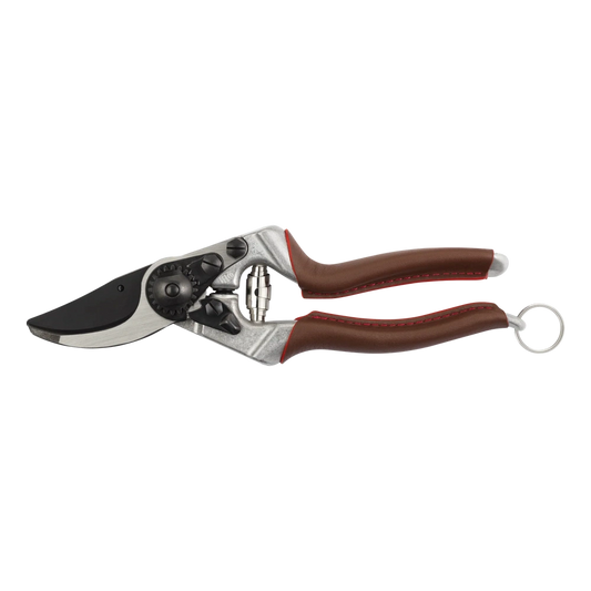 Felco 8 Elite F-8ELITE ergonomic pruning shears with angled cutting head and F-Tech coating for reduced friction.