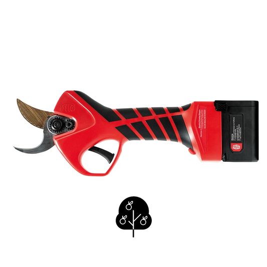 Felco 834W electric pruner for precise wood cutting with interchangeable battery, designed for arborists and landscaping professionals.